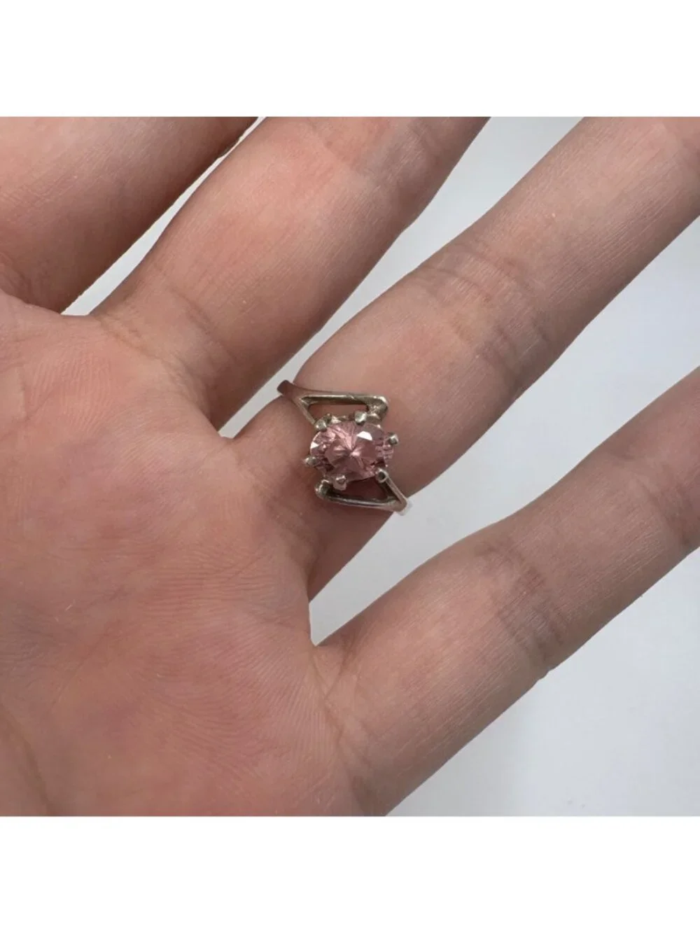 Pink Cubic Zirconia Prong Set Statement Ring Sterling Silver 925 Size 6.5